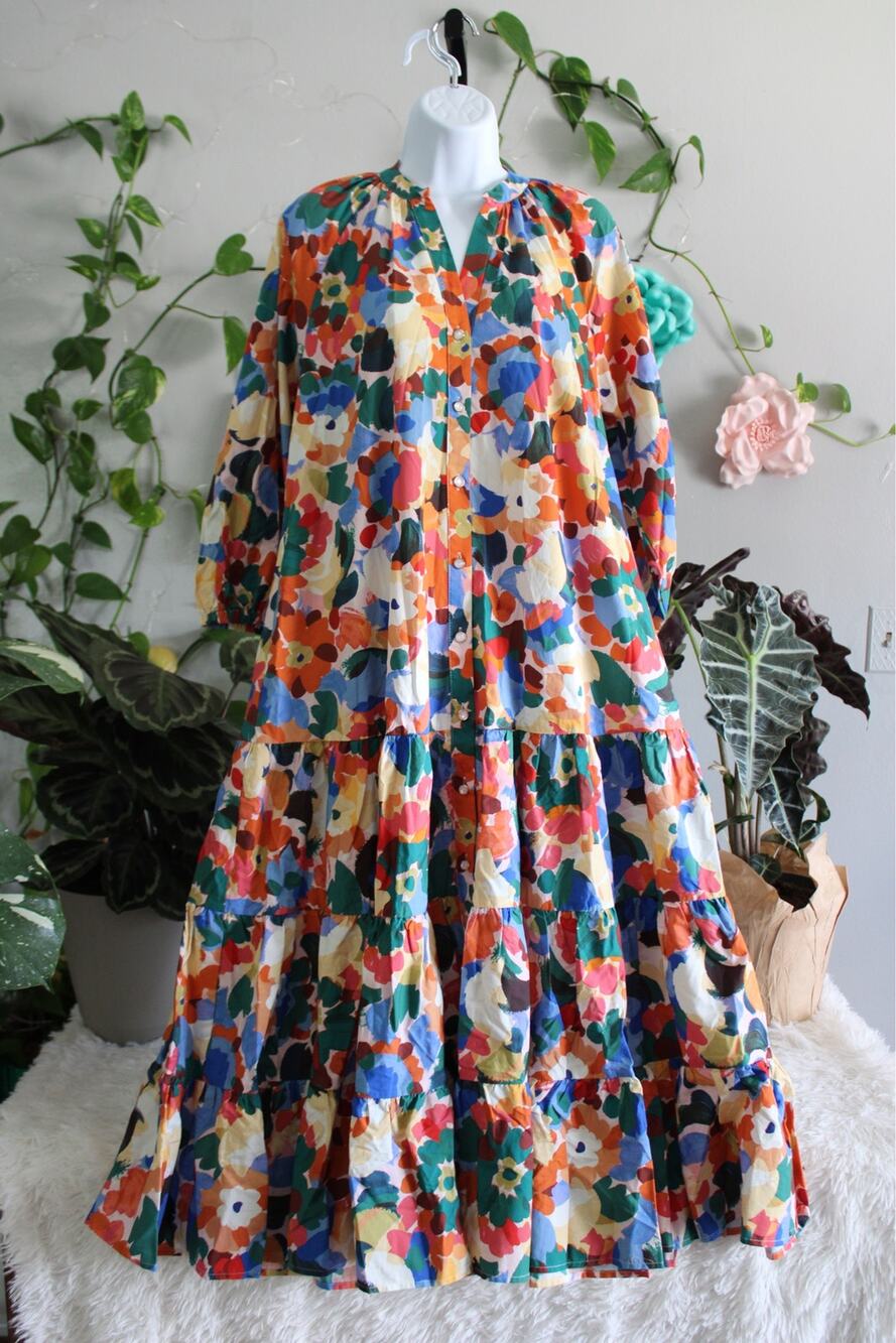 Title: NWT Prosperina XS Fits Like M Floral Tiered Maxi Dress MSRP $178